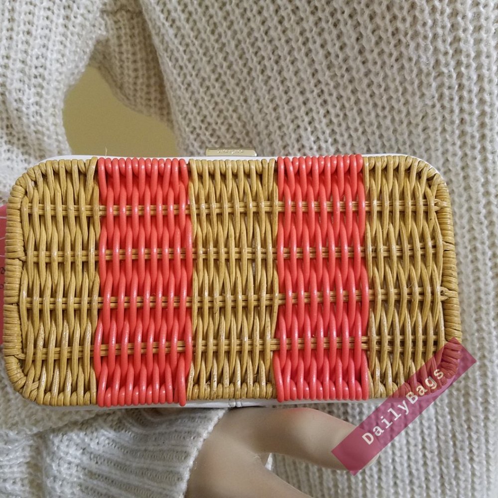 PEACH MELBA CLUTCH KATE SPADE NWT 100% AUTHENTIC CROSSBODY KITT WICKER CLUTCH - Picture 4 of 8